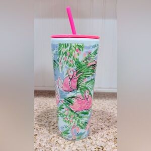 Flamingo Tumbler with Pink Straw